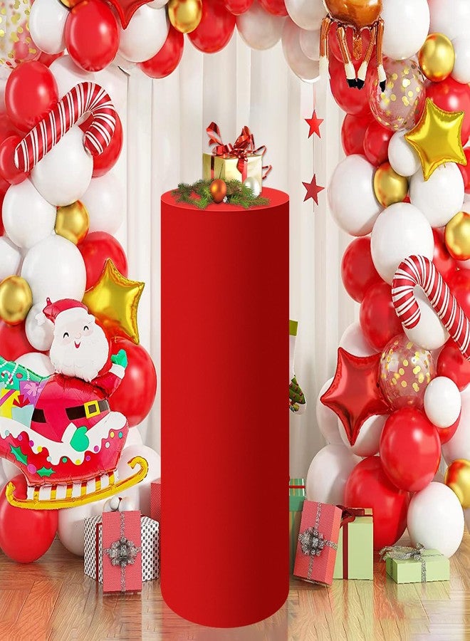 SaitiMade Red Cylinder Pedestal Stand Cover 1 Pcs, Mix and Match Colors as You Like, Spandex Cylinder Stand Cover for Party, Wedding or Birthday Event Decor (Red, XXL) - Image 1